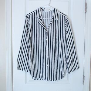 VTG Mod Minimalist Striped Button Down Shirt Black White Vertical Long Sleeve 10